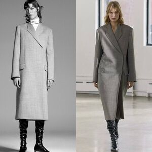 100% WOOL New $229 ZARA ZW Collection Long Classic Current Style Wool Gray Coat